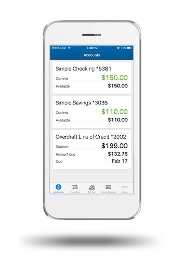 Floating smart phone graphic with the successbnonline.com mobile banking app on screen